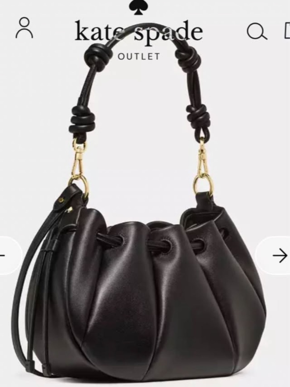 kate spade Black Leather Knotted Drawstring Shoulder Bag with Gold Hardware